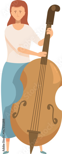Young woman, probably a professional musician, is posing with her double bass
