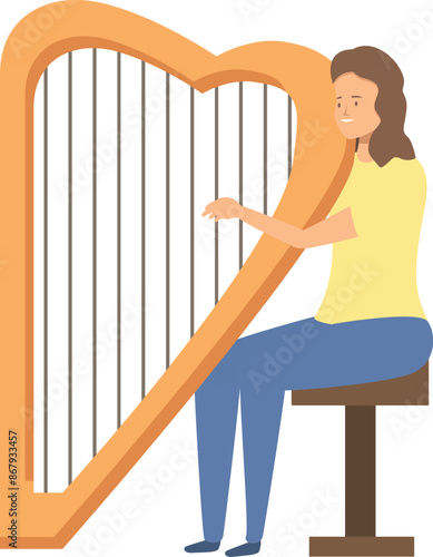 Musician is playing a large stringed instrument on a wooden stool