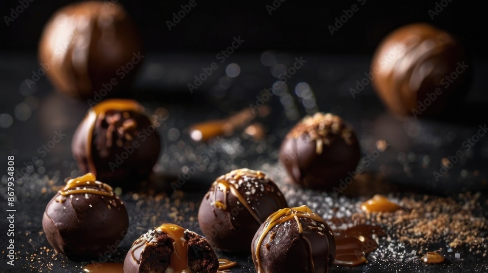 Salted Caramel Brownie Truffles on a black background Salted Caramel Brownie Truffles on a black background