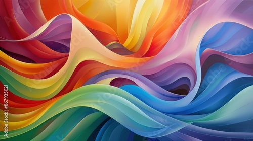 Abstract Rainbow Dreamscape with Three-Dimensional Curves and Vivid Colors