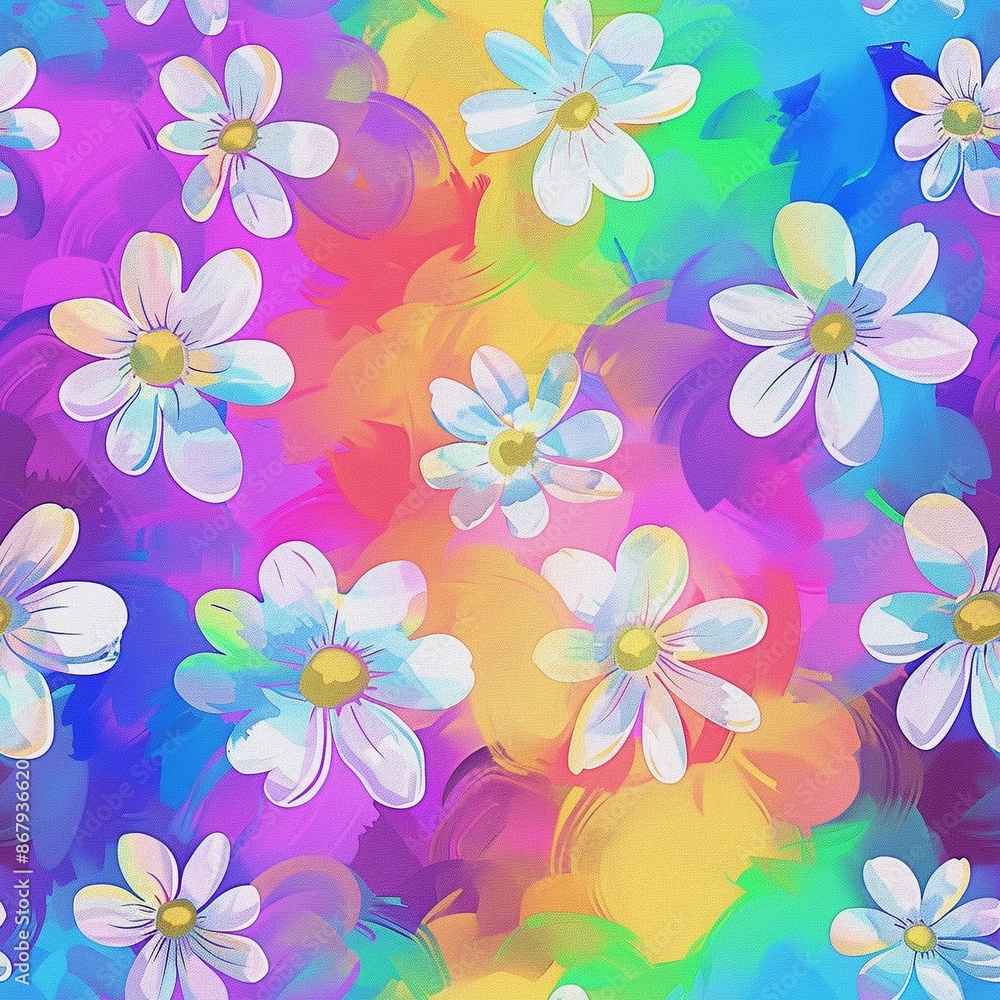 Cyclic seamless repeating pattern of colorful flowers on a vibrant background. Cyclic seamless repeating pattern of colorful flowers on a vibrant background.