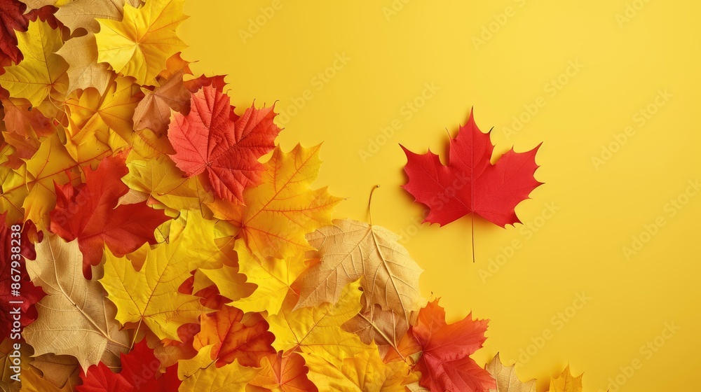 Creative autumn concept minimal maple leaf paper cut on piled irregular leaves Creative autumn concept minimal maple leaf paper cut on piled irregular leaves