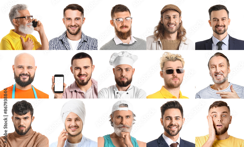 Group of bearded men on white background Group of bearded men on white background