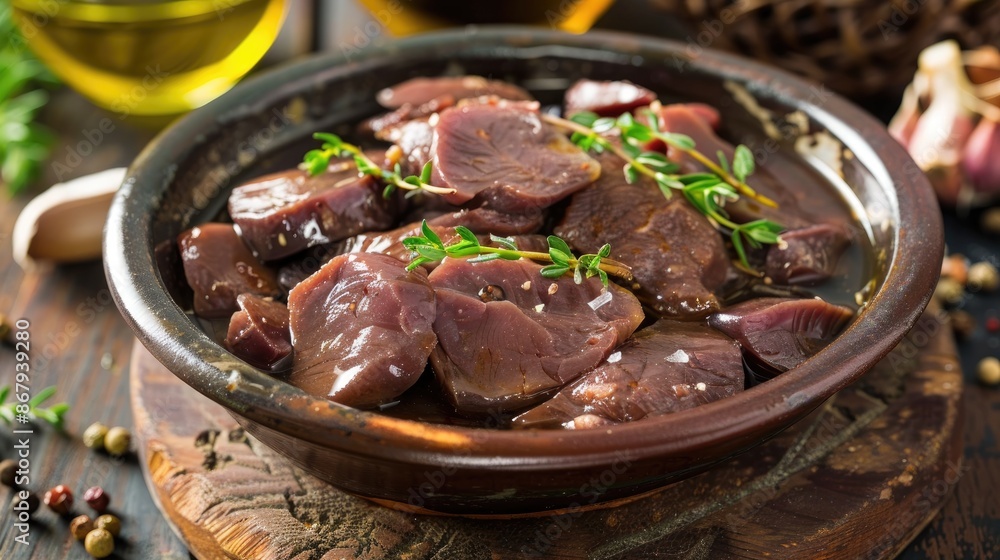 Bowl of raw chicken liver for cooking Bowl of raw chicken liver for cooking
