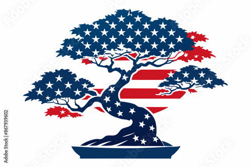 bonsai tree American flag patriotic 4th-of-july t-shirt design