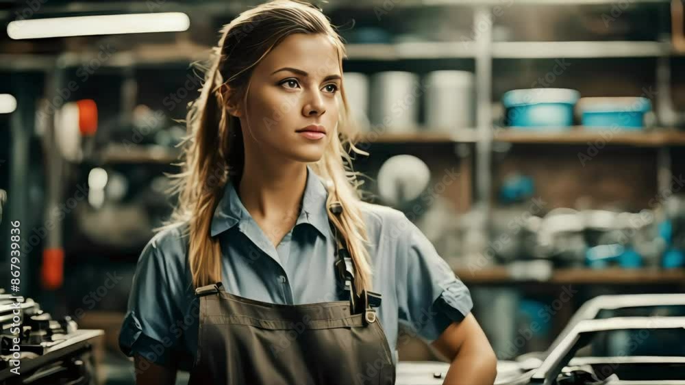 Young woman close-up in the workshop Young woman close-up in the workshop