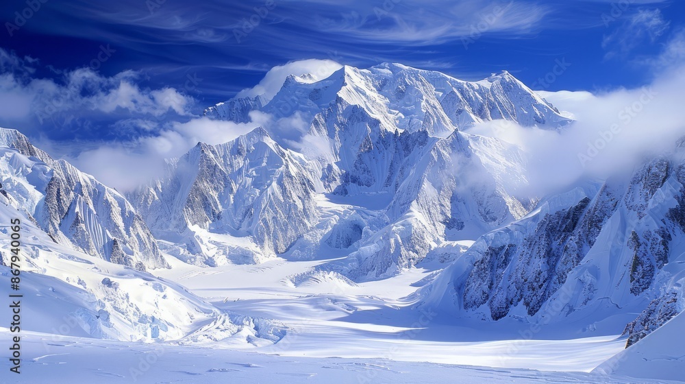 Obraz premium Snow-Capped Peaks Under a Clear Sky