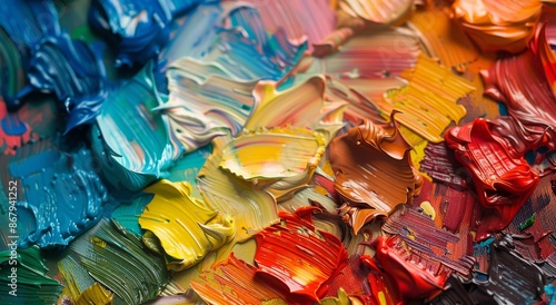 Close Up of Colorful Oil Paint Swirls on a Palette