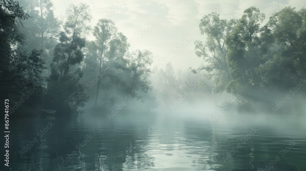 Fototapeta premium Misty Riverbank on a Cool Morning