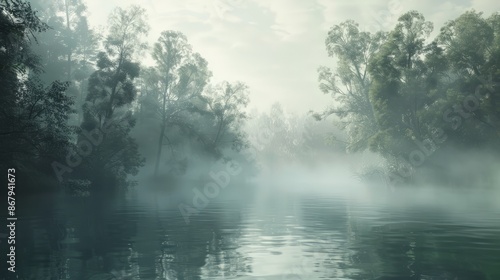 Wallpaper Mural Misty Riverbank on a Cool Morning Torontodigital.ca