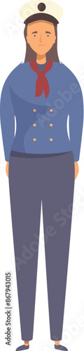 Female ship captain is standing with her hands behind her back
