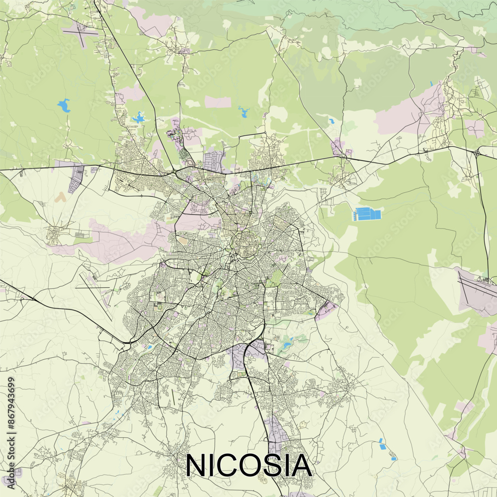 Naklejka premium Nicosia, Cyprus map poster art