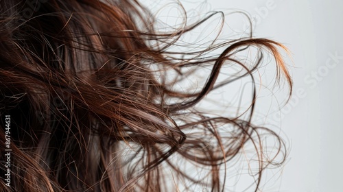 Woman s Unhealthy Hair Closeup on White Background