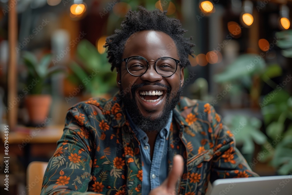 Successful Businessman Celebrating Victory While Working Remotely Successful Businessman Celebrating Victory While Working Remotely