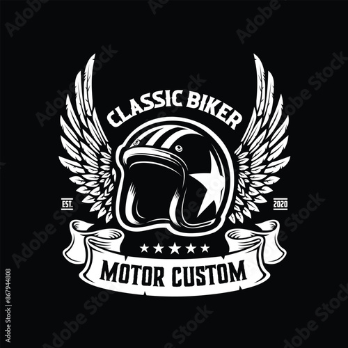 Motorcycle classic biker helmet logo. Best for automotive motorbike related industry