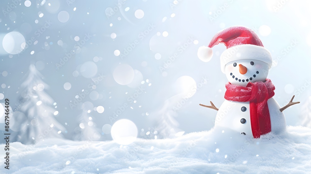 Winter background with Christmas toys in snow, snowflakes, with beautiful light and bokeh on blue sky in evening Winter background with Christmas toys in snow, snowflakes, with beautiful light and bokeh on blue sky in evening