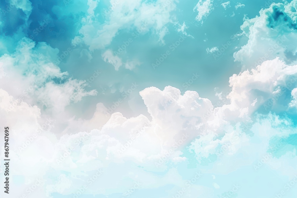 Vivid Blue Sky with Fluffy White Clouds. Serene Background for Design Projects Vivid Blue Sky with Fluffy White Clouds. Serene Background for Design Projects