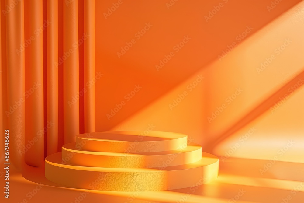 Fototapeta premium 3D render of a minimal orange podium or pedestal for product display. Background for advertising on social media.