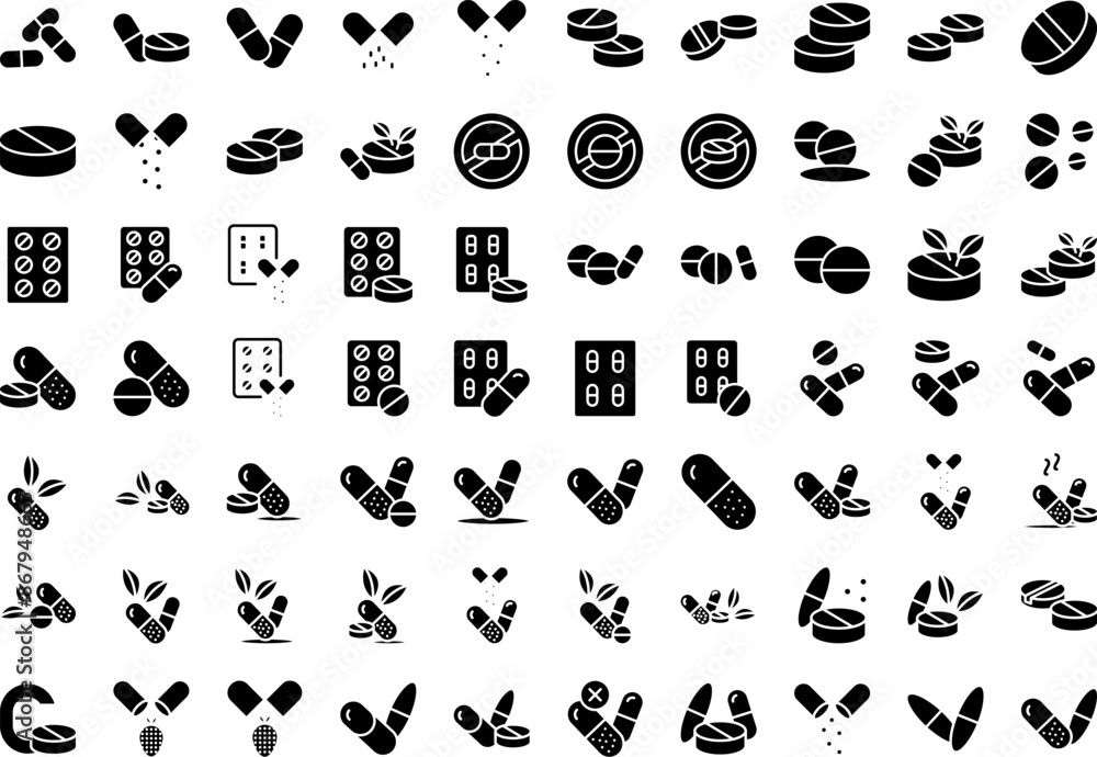 Pills capsule icon. Medical tablet icon set vector illustration on isolated background. Healthcare drug sign business concept. Pills capsule icon. Medical tablet icon set vector illustration on isolated background. Healthcare drug sign business concept.