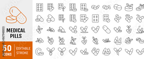 Pills capsule icon. Medical tablet icon set vector illustration on isolated background. Healthcare drug sign business concept.