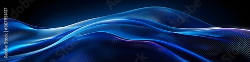 Blue parallel curved lines on a black background represent the abstract background