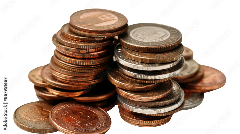 Coins stacked on transparent background Coins stacked on transparent background