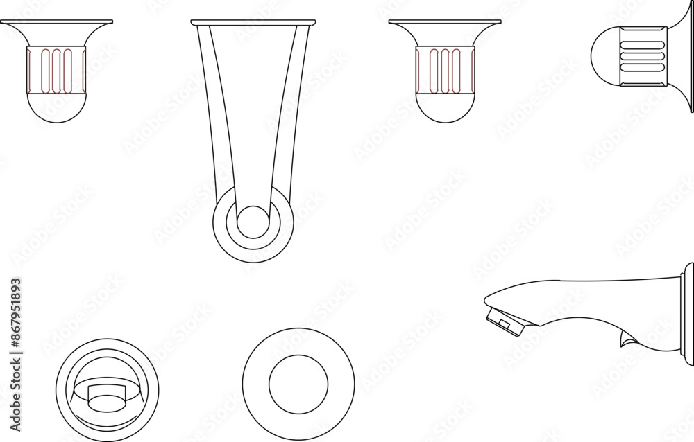 Vector silhouette illustration sketch of detailed design of home bathroom monoblock faucet and shower accessories Vector silhouette illustration sketch of detailed design of home bathroom monoblock faucet and shower accessories