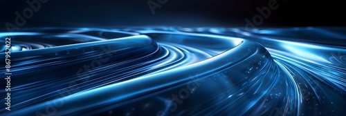 Blue parallel curved lines on a black background represent the abstract background