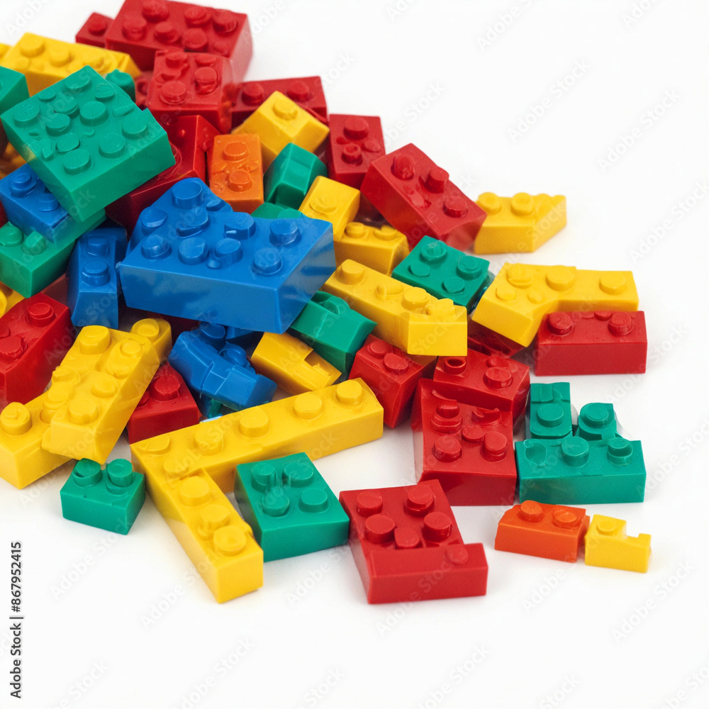 Naklejka premium Colorful plastic bricks over white background