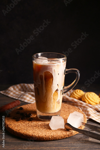 Glass cup of iced latte wit...