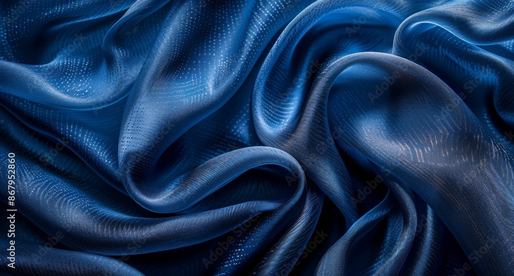 Fototapeta premium Close Up of Blue Silk Fabric Draped and Folded