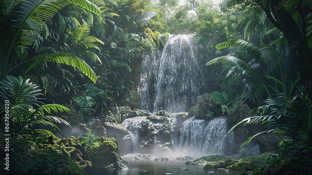 Serene Secret: Discovering a Hidden Waterfall in a Verdant Tropical Paradise Serene Secret: Discovering a Hidden Waterfall in a Verdant Tropical Paradise