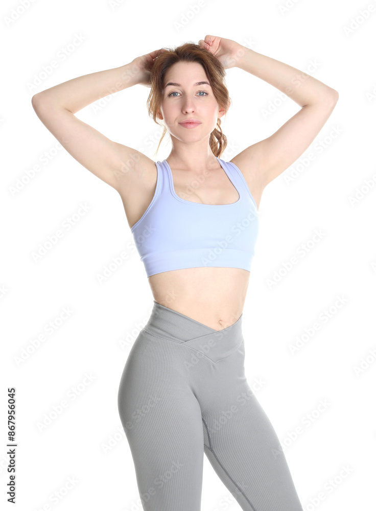 Woman with slim body posing on white background Woman with slim body posing on white background
