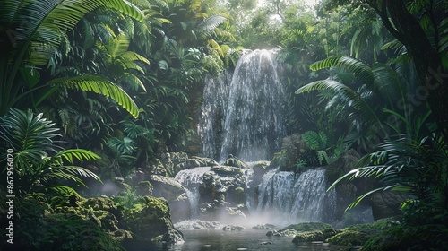 Serene Secret: Discovering a Hidden Waterfall in a Verdant Tropical Paradise