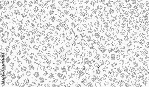 Vector seamless dental pattern with line icons
