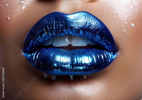 Metallic Gloss with Shiny Sensual Lips. Generative AI
