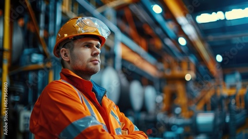 Interior view of a modern industrial manufacturing facility featuring advanced machinery and piping. AIG62