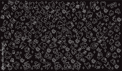 Vector seamless dental pattern with line icons