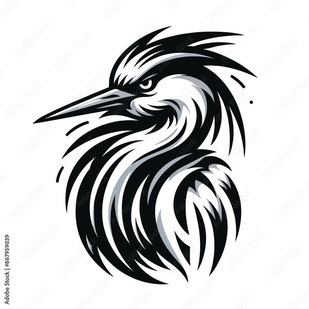 Obraz premium Illustration of a fierce heron in black and white