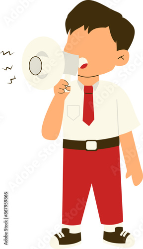 Indonesian elementary student holding megaphone