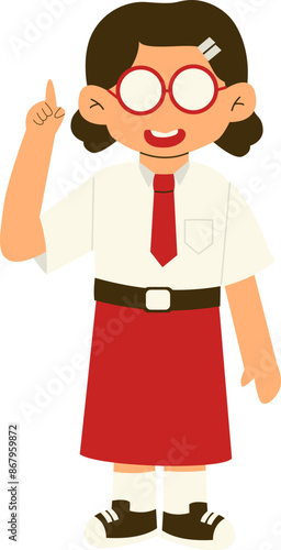 Indonesian elementary student raising hand