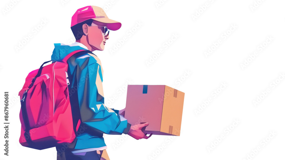 A courier employee in a courier company delivers an order on transparent background A courier employee in a courier company delivers an order on transparent background
