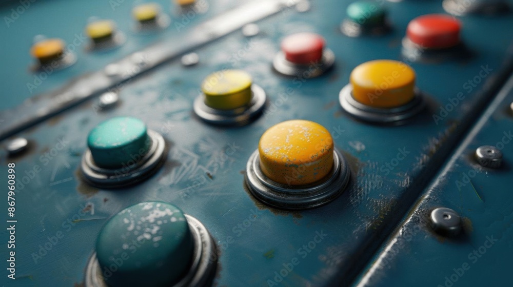 Colorful Buttons on Industrial Control Panel Colorful Buttons on Industrial Control Panel