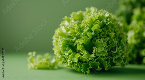 Fresh Green Lettuce Head on a Green Surface