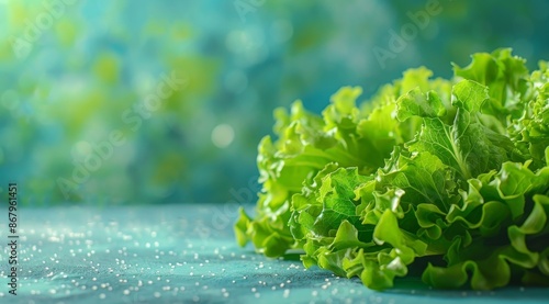 Fresh Green Lettuce Head on a Green Surface