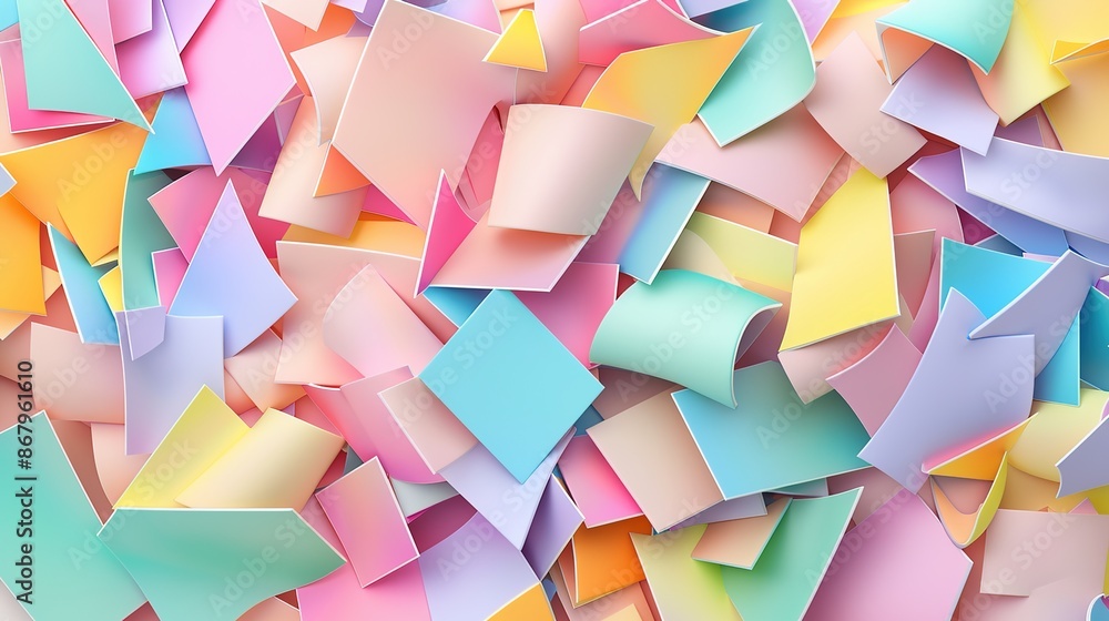 Obraz premium Abstract background of randomly scattered geometric shapes in pastel hues