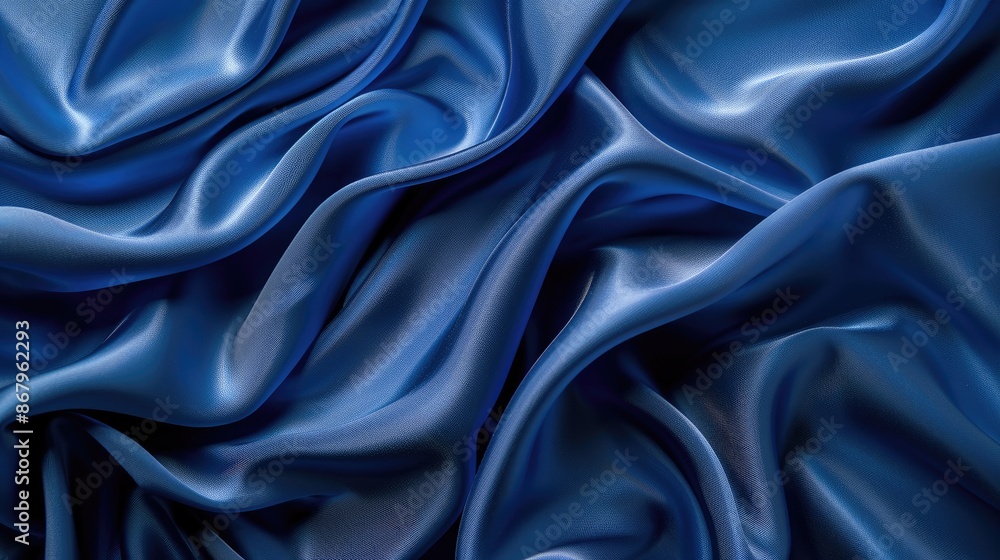 Blue wave style background with polyester fabric in copy space Blue wave style background with polyester fabric in copy space