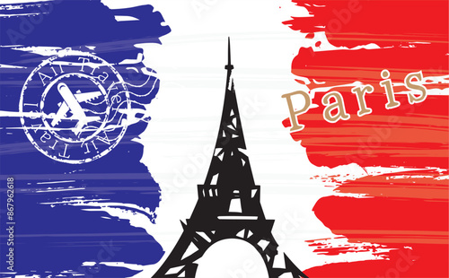 フランス　パリの国旗イラスト
