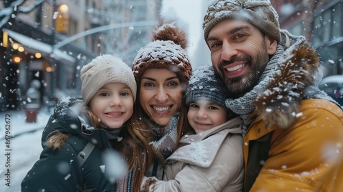 Happy Family in Winter Wonderland