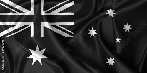 Εκτύπωση καμβά Australian black flag waving in the wind on silk texture
